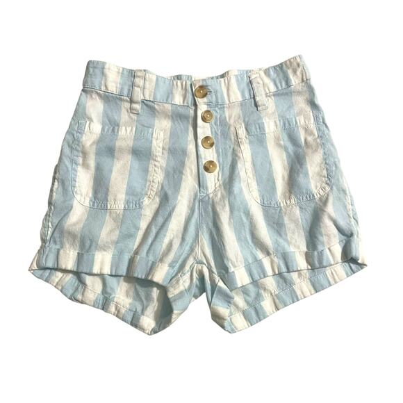 Billabong Womens Shorts Size 26 Striped Blue White Exposed Button Fly High Rise - Picture 1 of 10